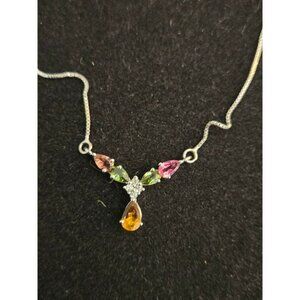 Sterling Silver Multicolor Gemstone Necklace